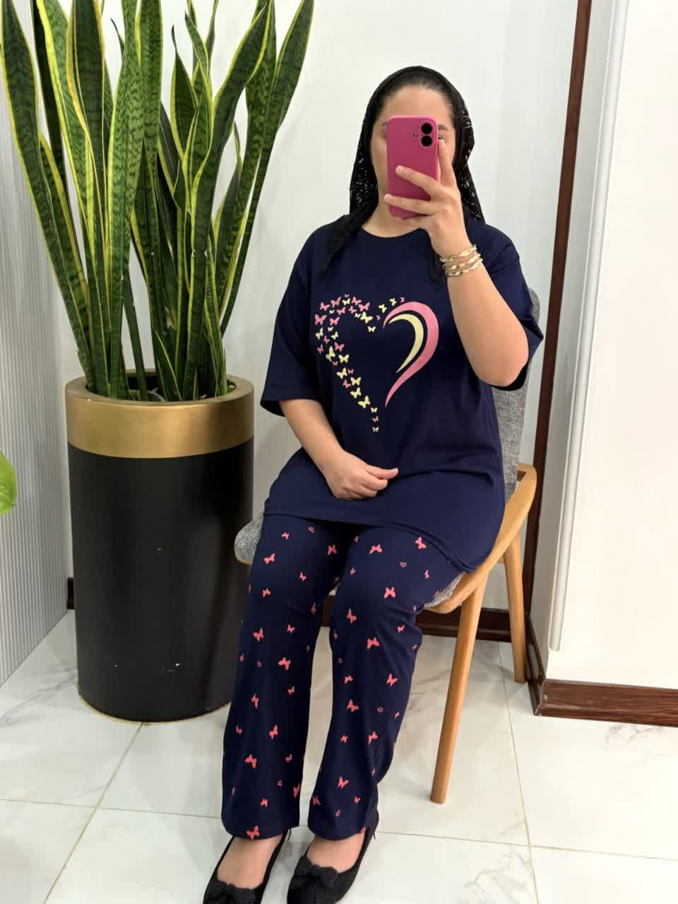 ست تیشرت و شلوار قلب وپروانه ⭐️