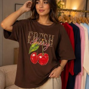 تیشرت باکسی سایز بزرگ گیلاس پلنگی
